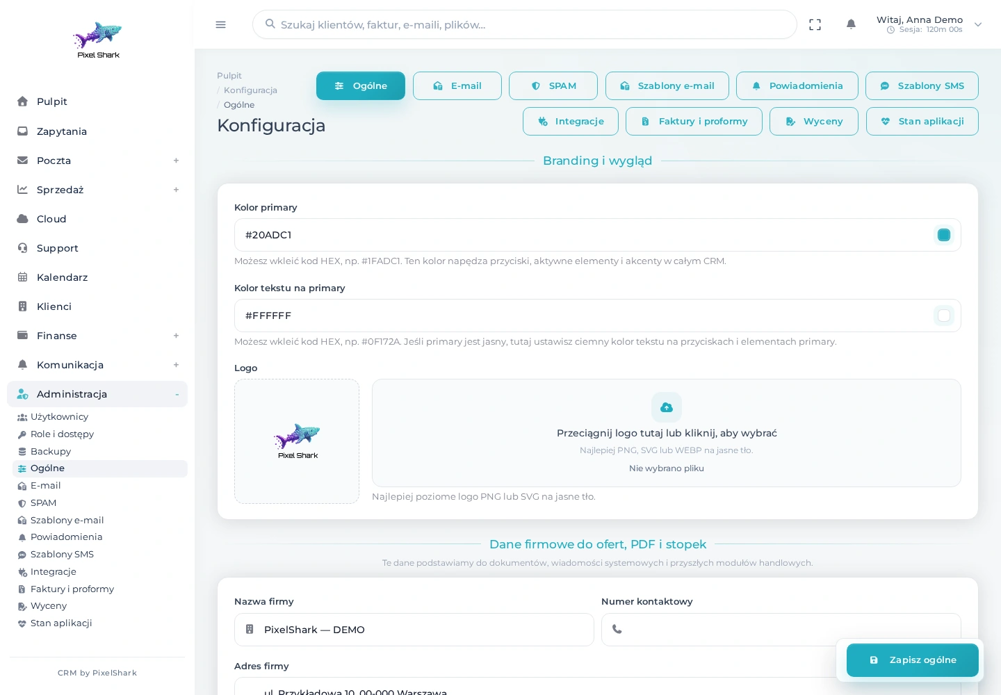 Konfiguracja marki w PXS CRM