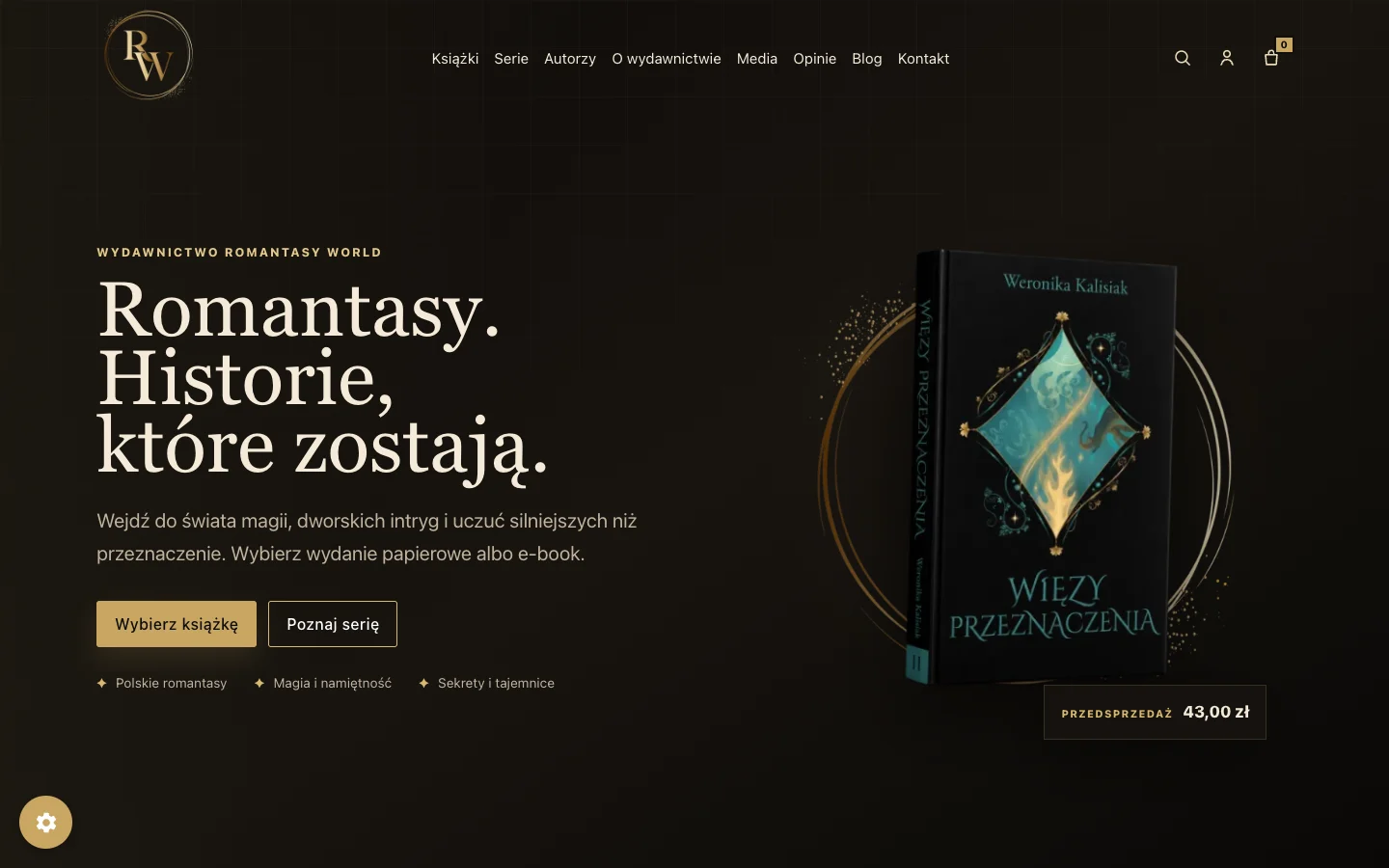 Romantasy World — strona główna w widoku desktopowym